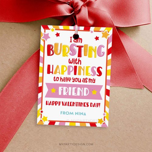valentines bursting with happiness friend gift tag for star shaped candy