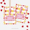 star bursting valentine's class gift tag that reads "I am bursting with happiness to have you as my friend"