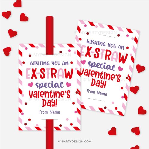 Valentine's Day straw tag for kids class valentines gifts