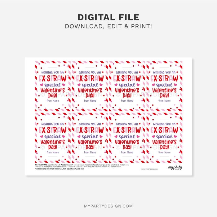 printable Valentine's Day straw tag for kids class valentines gifts