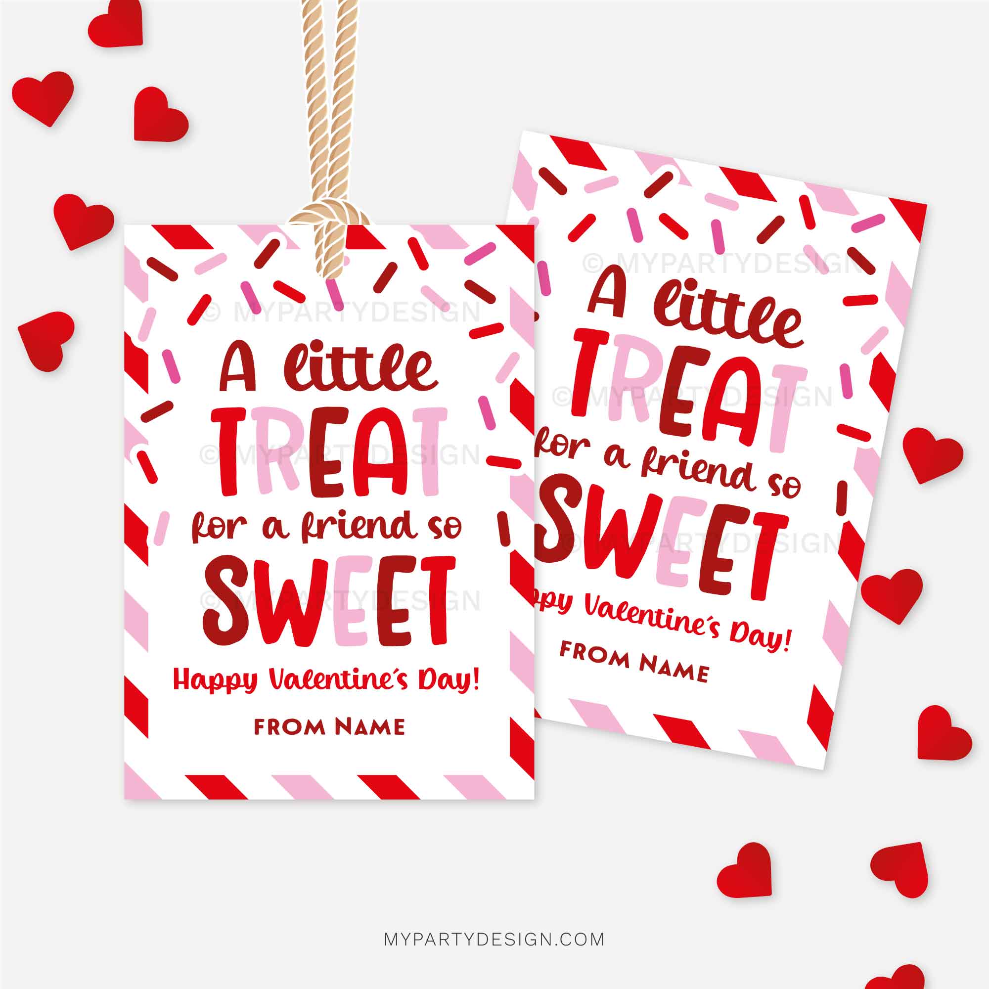 VALENTINES-GIFT-TAGS-TREAT-FOR-FRIEND-SO-SWEET-00B Valentine's Day gift tags for class valentine's gifts that read "a little treat for a friend so sweet"