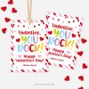 red and pink Valentine's Day labels for class gifts that read "valentine, you rock!"