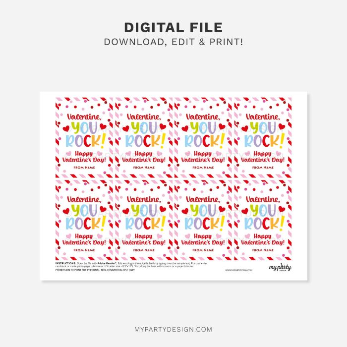 printable valentine you rock gift tag for class valentines gifts
