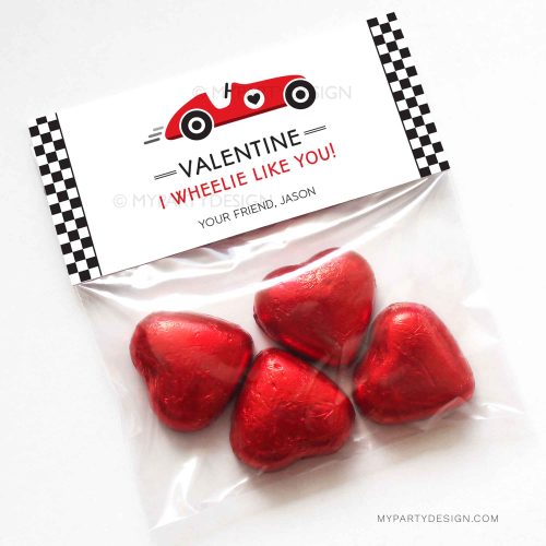 printable race car valentines bag topper for class gifts