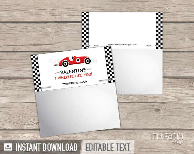 printable race car valentines bag topper