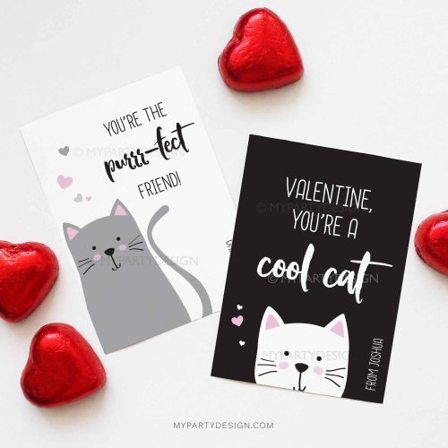 printable valentines day cards cat theme