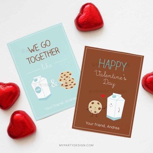 Valentine's Day Cards Printable - Cookies and Milk theme