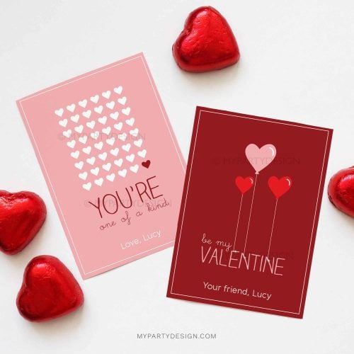valentines day cards for kids class gifts that read "you're one of a kind" and "be my valentine"