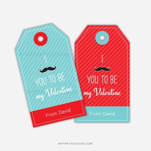 moustache valentines gift tags for school class gifts