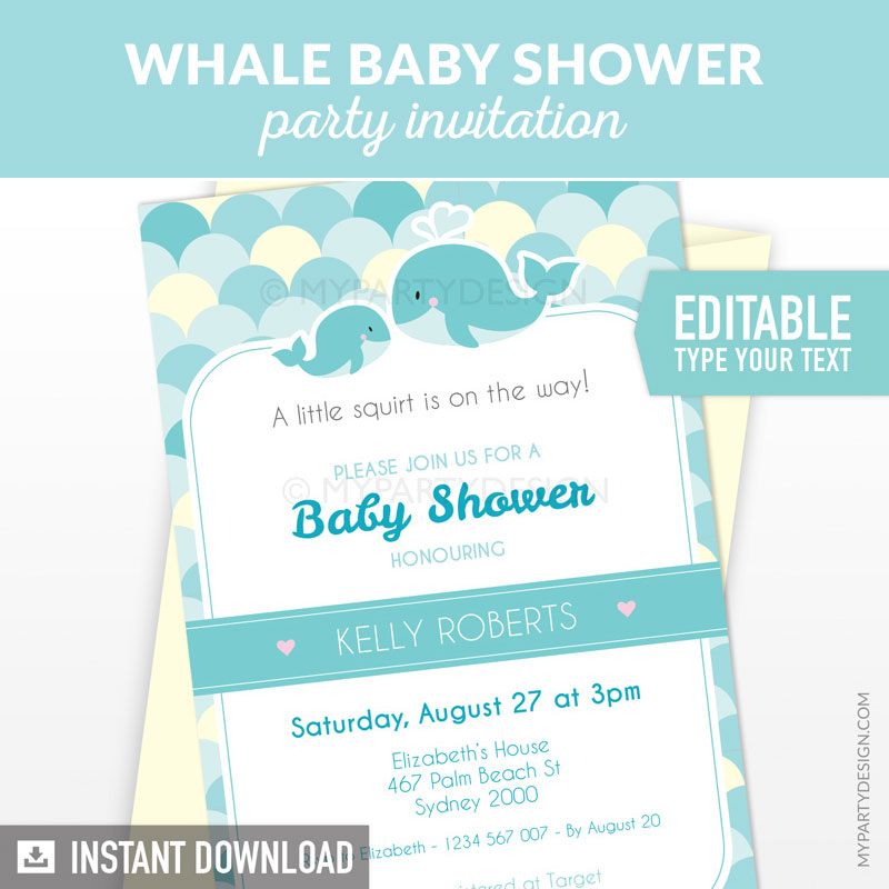 WHALE_TURQUOISE_BABYSHOWER_INVITATION-00A turquoise whale baby shower invitation printable and editable