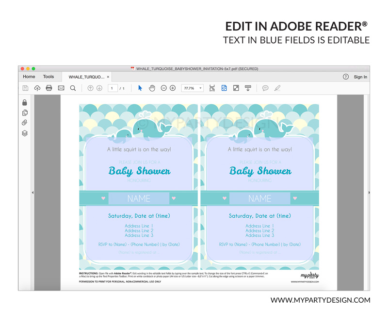 WHALE_TURQUOISE_BABYSHOWER_INVITATION-00B turquoise whale baby shower party invitation - editable printable invite