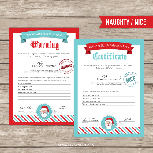 printable nice list certificate and naughty list warning