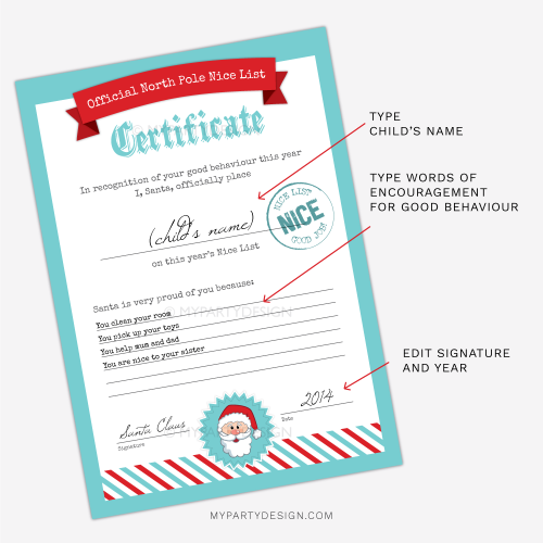 printable nice list certificate from Santa