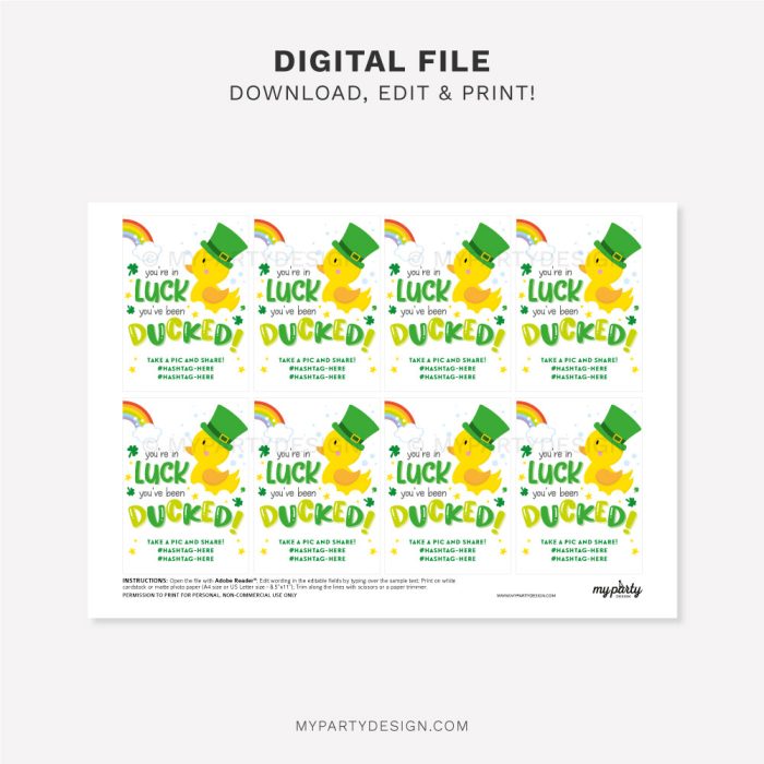 printable you're in luck you've been ducked tags for St Patricks day