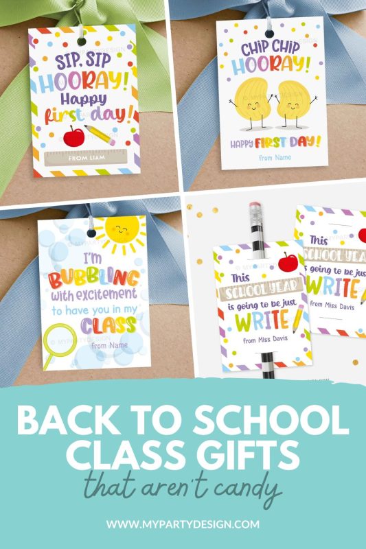 back to school class gift that aren't candy blog featuring cute gift tags for bubbles, chips, straws and pencil class gifts